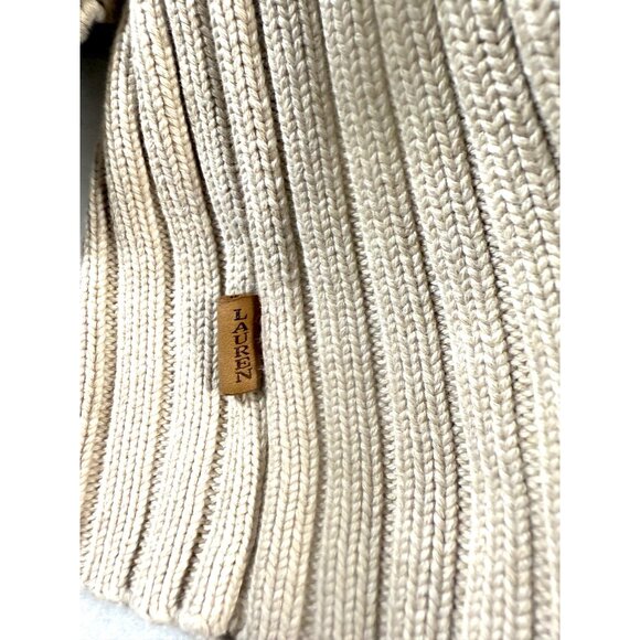 Lauren Ralph Lauren M Beige Rib Knit Cotton Cardigan Sweater Classic Heritage - Picture 9 of 12